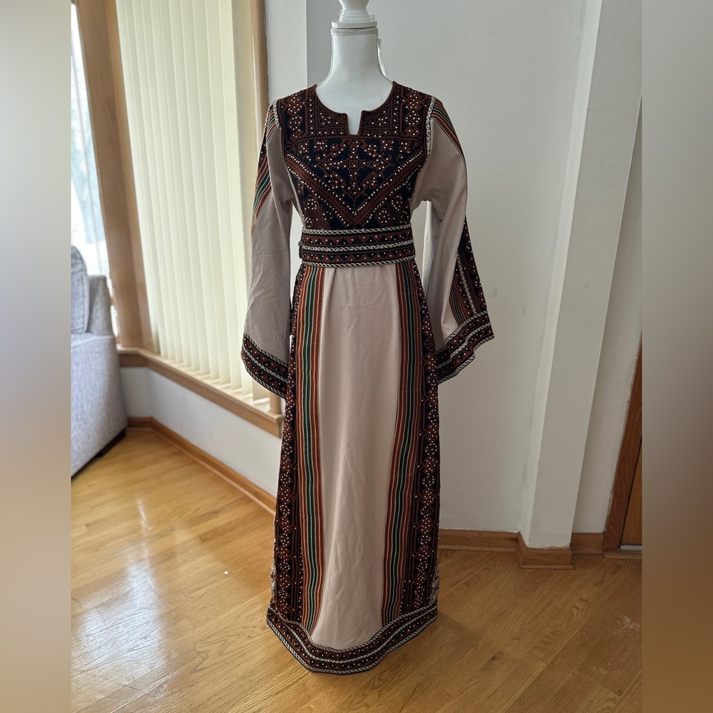 Elegant Embroidered Beige Dress